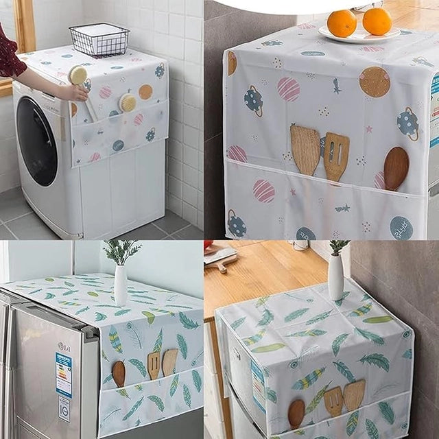 Waterproof Plastic Refrigerator Fridge Top Cover with 3 Side Storage Pockets Dustproof Fridge Cover for Kitchen Home Organizer Mat