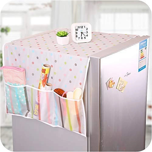Waterproof Plastic Refrigerator Fridge Top Cover with 3 Side Storage Pockets Dustproof Fridge Cover for Kitchen Home Organizer Mat